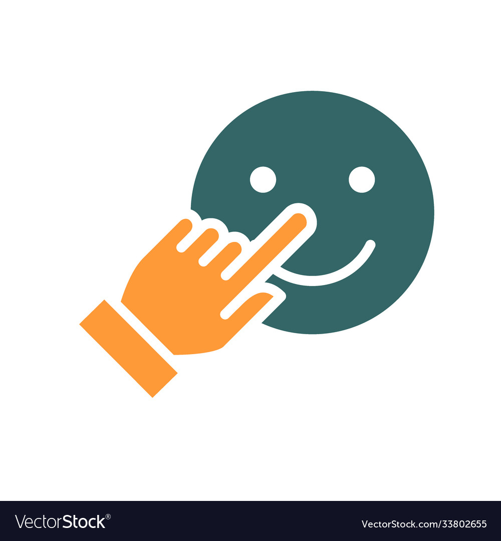 Human chooses a happy emoji colored icon share Vector Image