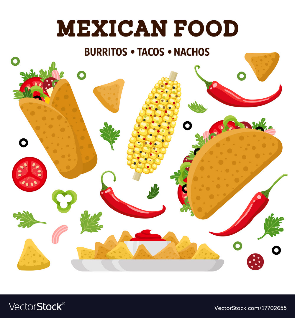 Mexican food color set Royalty Free Vector Image