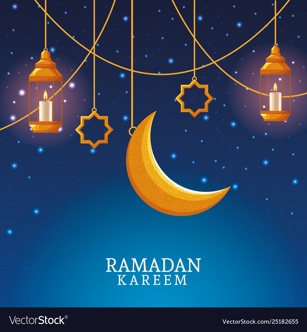 Ramadan kareem with waning moon and islamic art Vector Image