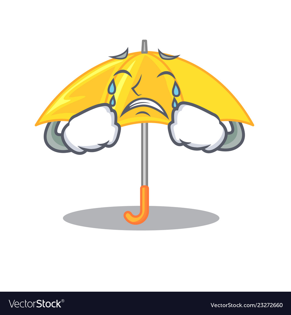 Crying beautiful open umbrella on yellow character