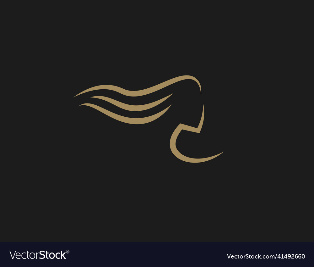 Haircare symbol girl head gold line silhouette vector image Haircare symbol girl head gold line silhouette