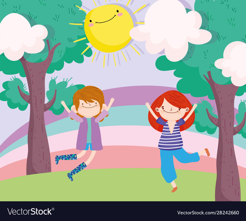 Happy children day little boy and girl jumping Vector Image