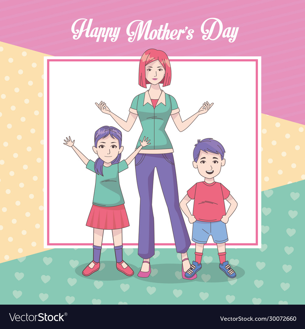 Happy mothers day card with mom and kids Vector Image