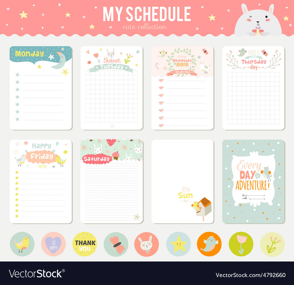 Set of cards notes and stickers with cute Vector Image