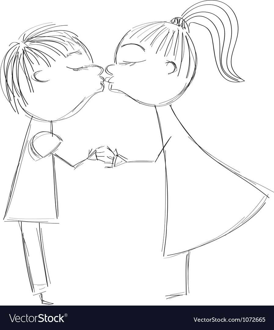 drawings of a girl and boy kissing