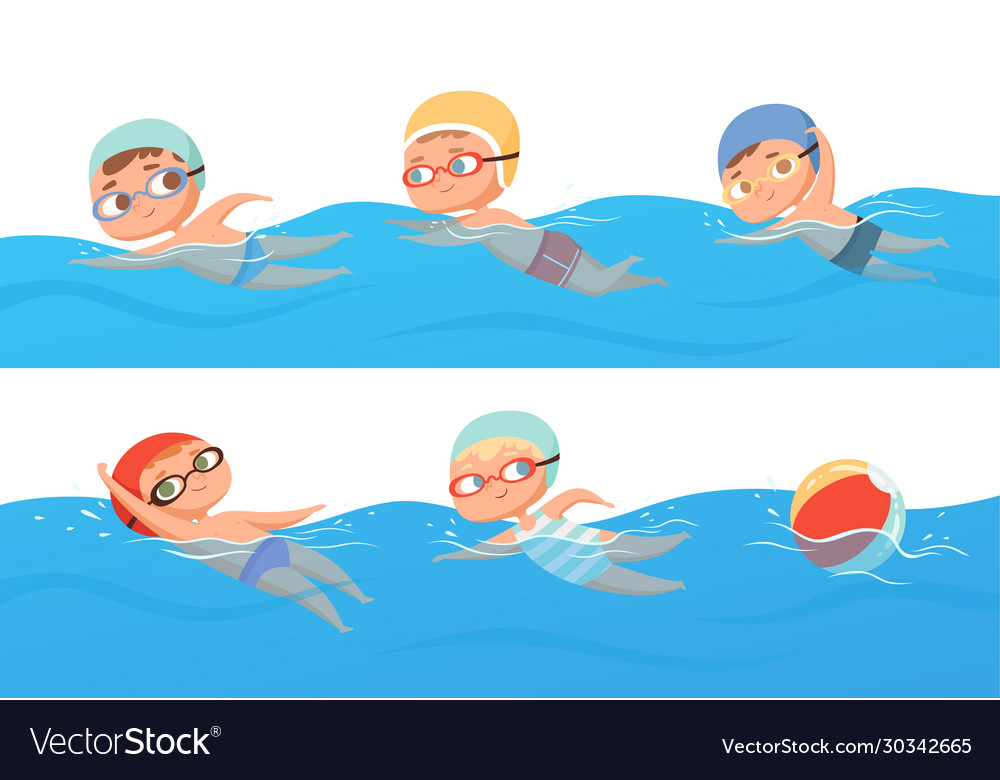 Kids swimming happy children water sport in pool Vector Image