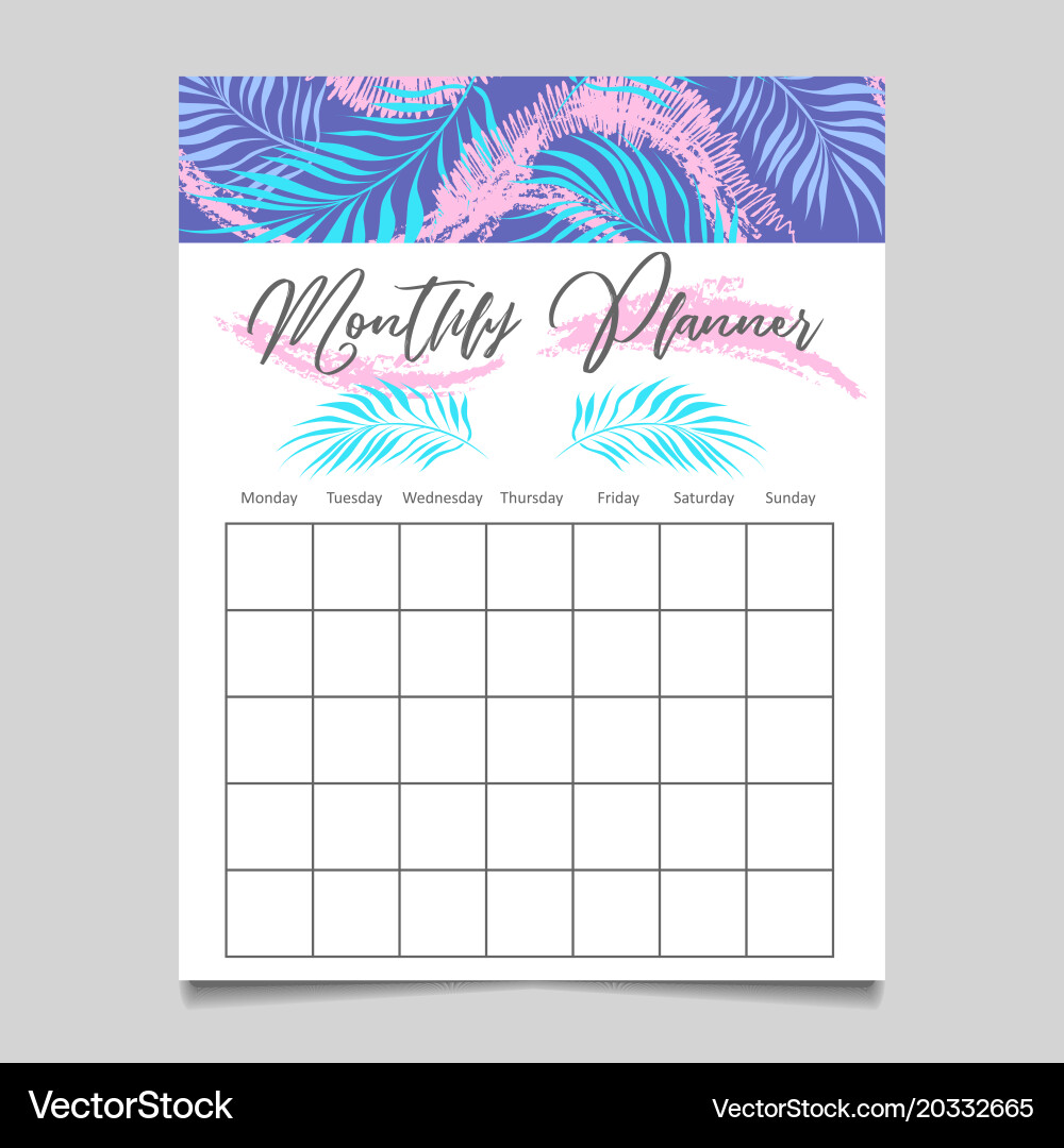 Monthly planner template design Royalty Free Vector Image