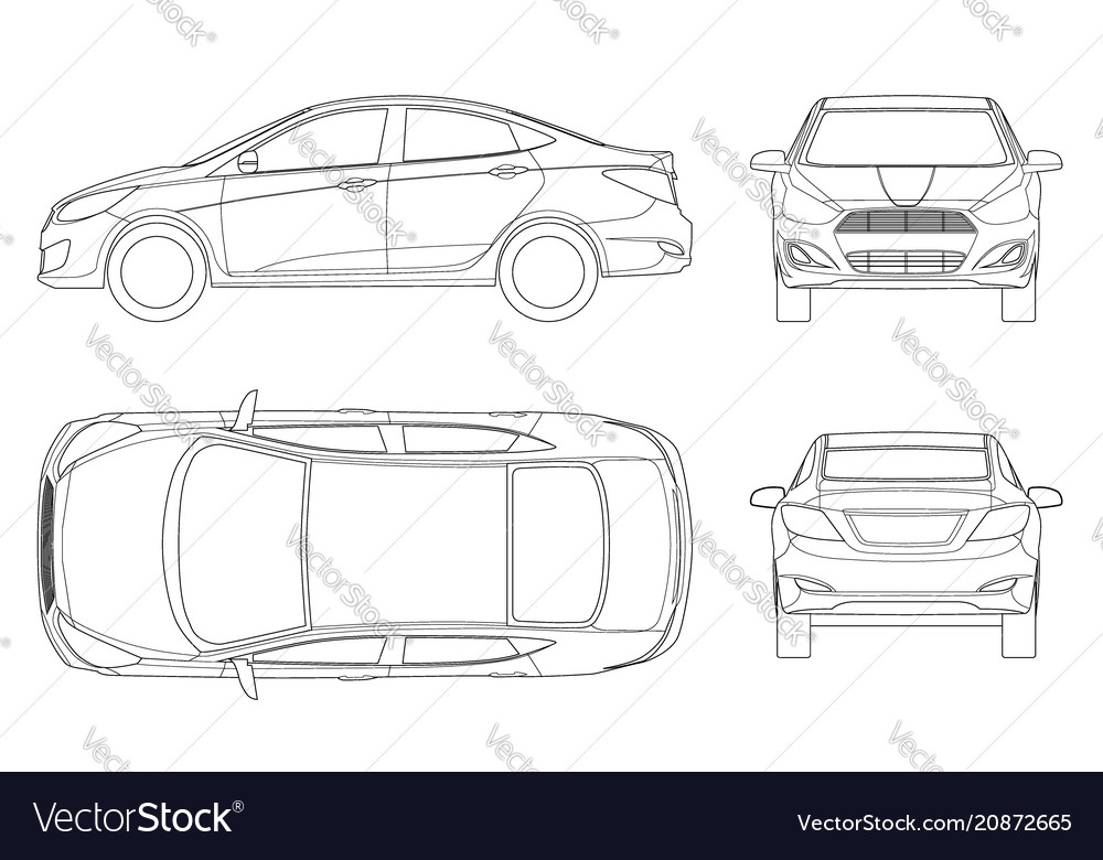 Set of sedan cars in outline compact hybrid Vector Image