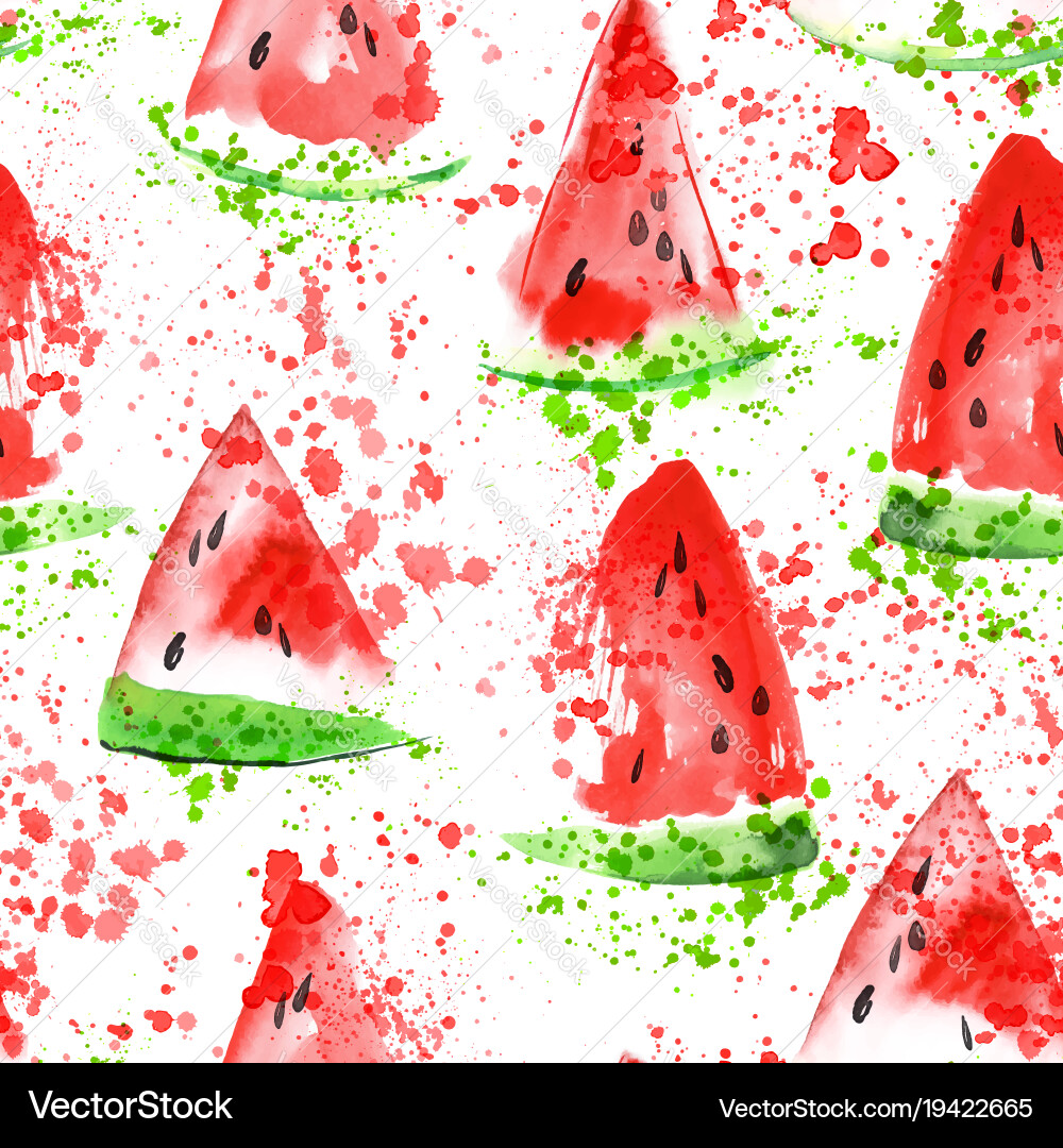 Watermelon slice seamless pattern with splashes Vector Image