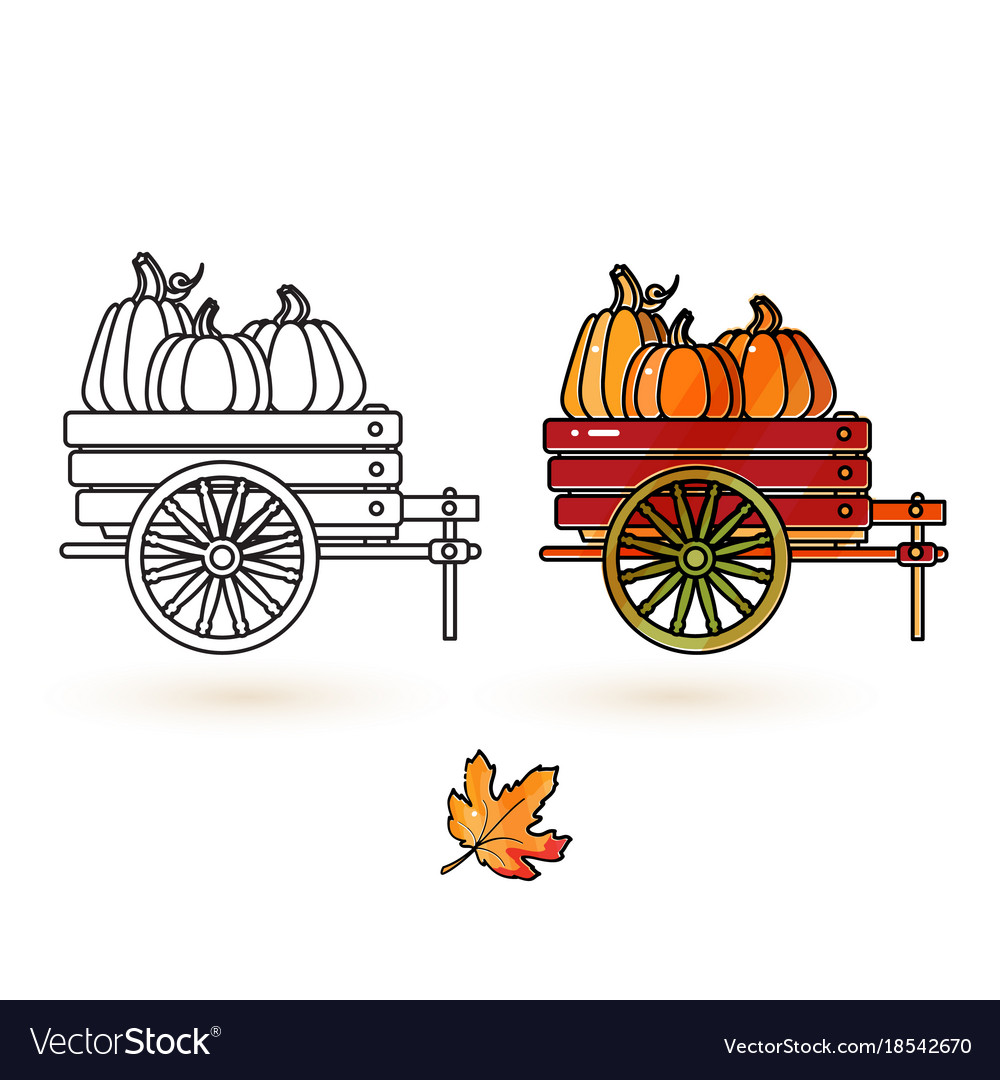 Cute cart pumpkin and leaf thanksgiving icons Vector Image