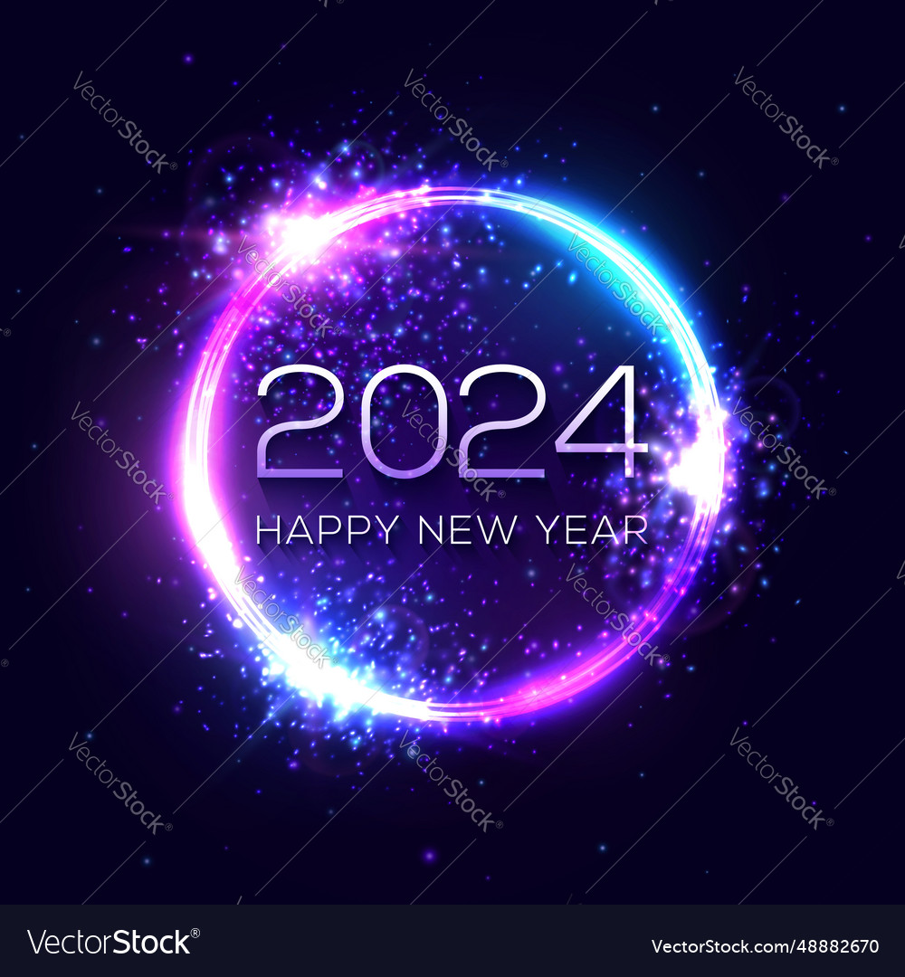 Happy New Year 2024 Neon Light Sign Royalty Free Vector