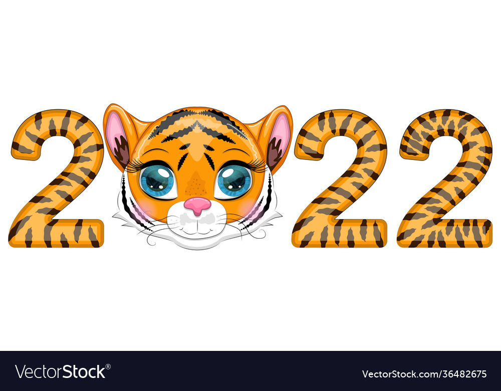 Happy new year lettering and large tiger numbers Vector Image