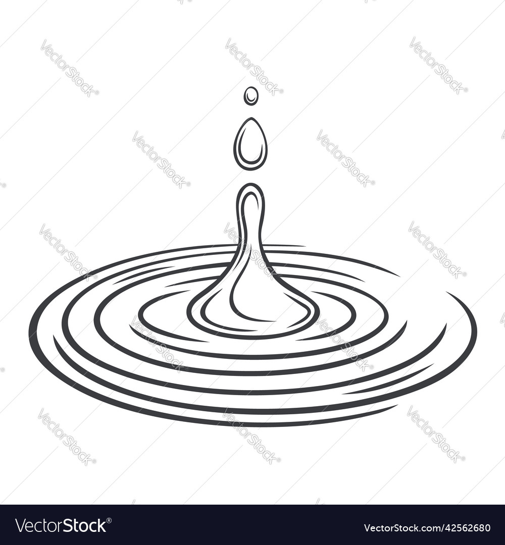 Drop water and circle ripples surface outline Vector Image