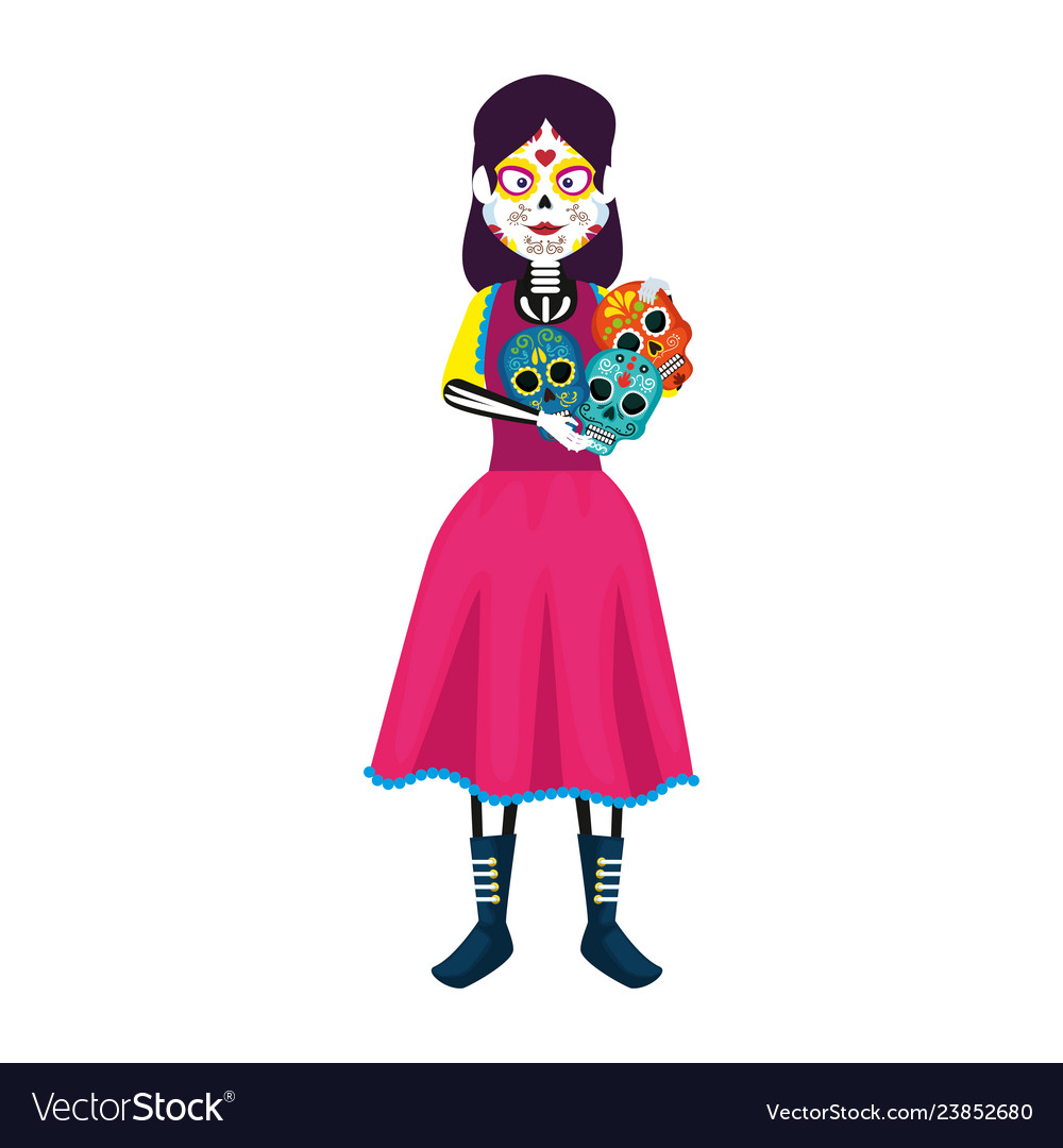 Mexica woman with catrina costume Royalty Free Vector Image