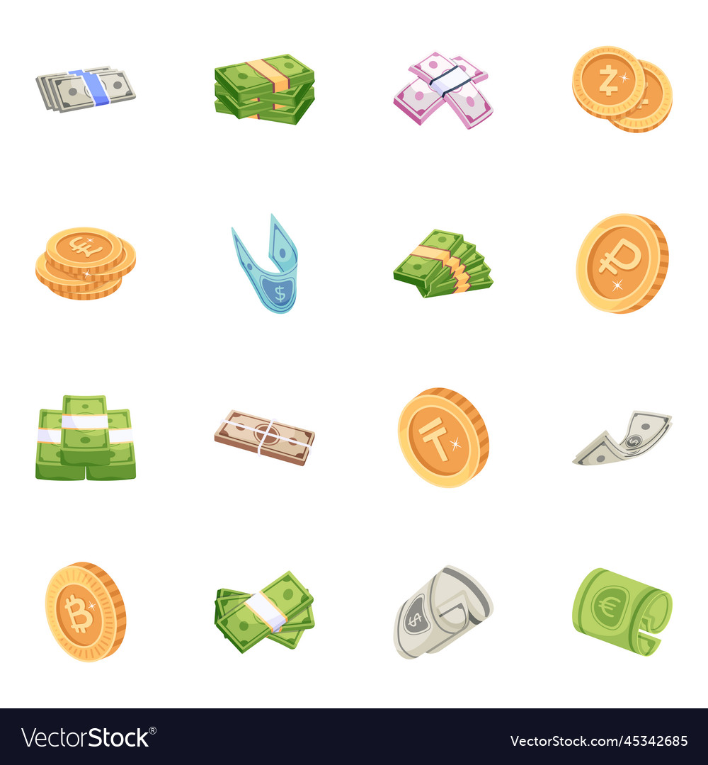 Collection of money 2d icons Royalty Free Vector Image