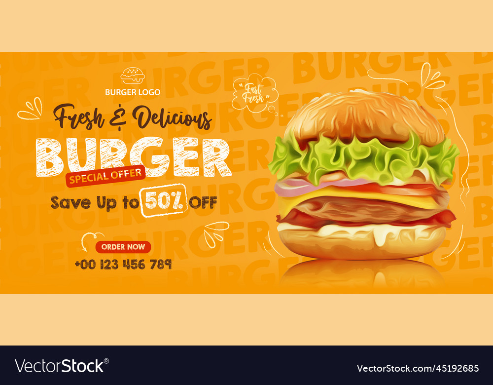 Delicious homemade beef burger banner ads Vector Image