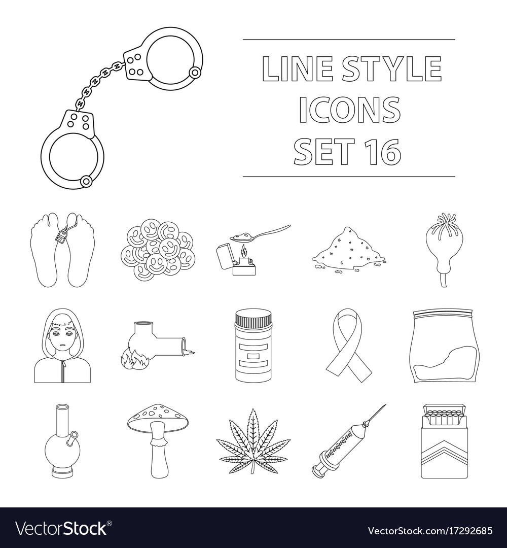 Drugs set icons in outline style big collection