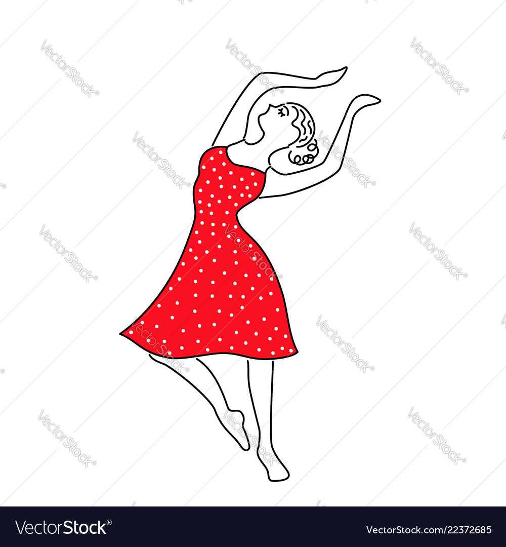 Happy dancing girl line Royalty Free Vector Image