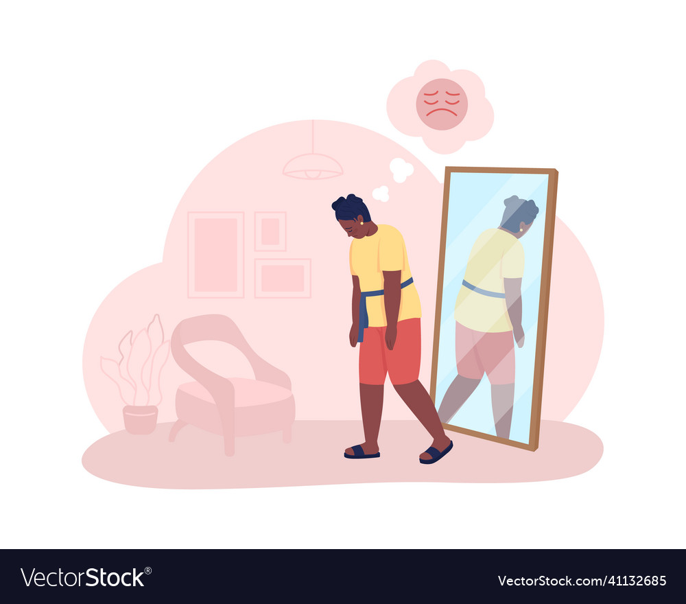 Overweight sad teen girl 2d isolated