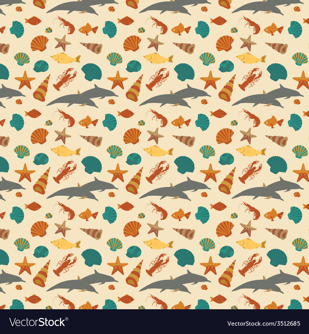 Sea animals background pattern flat style Vector Image Sea animals background pattern flat style Vector Image