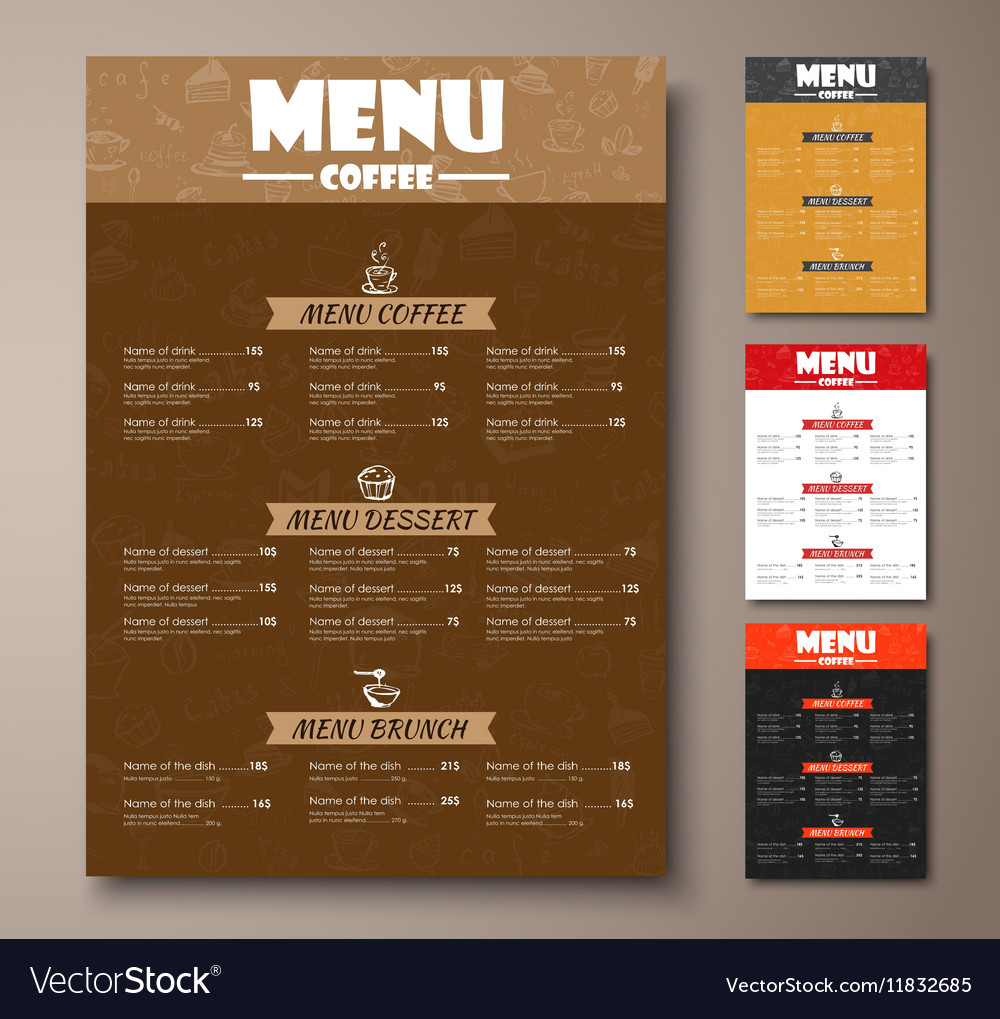 Templates different colors coffee menu Royalty Free Vector