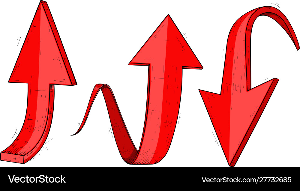 Up and down red arrows hand drawn sketch Vector Image