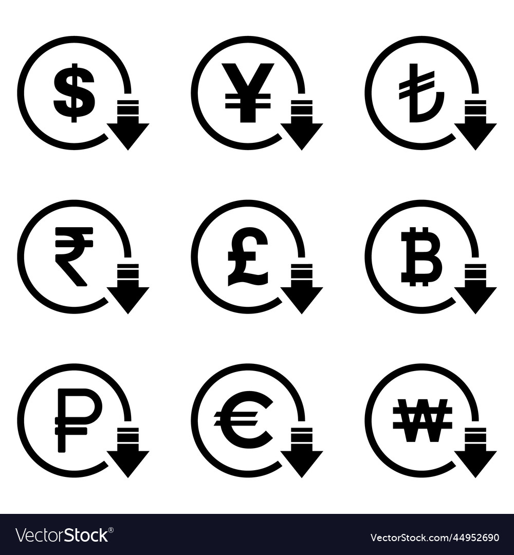 Cost reduction- decrease dollar euro icon symbol Vector Image