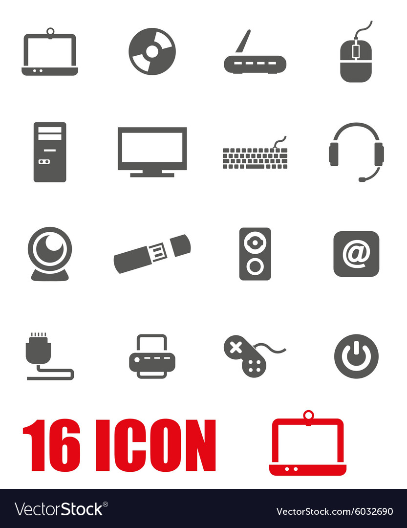 Grey computer icon set Royalty Free Vector Image
