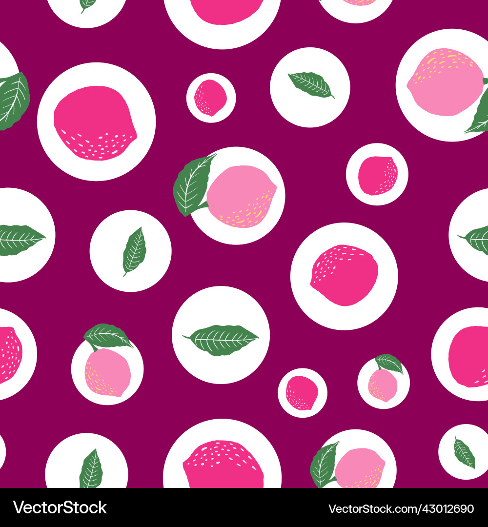 Pink lemons and circles repeat pattern Royalty Free Vector