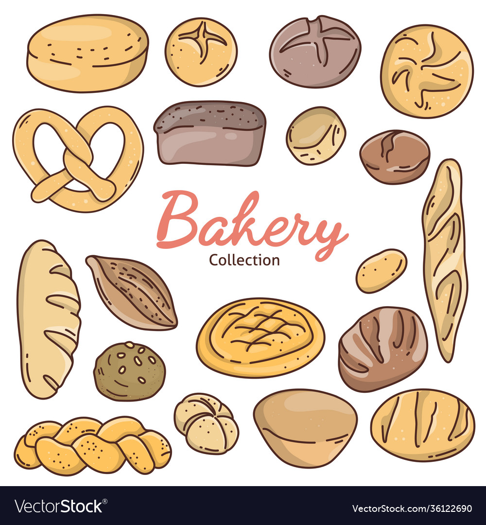 Set with bakery products and lettering bakery Vector Image