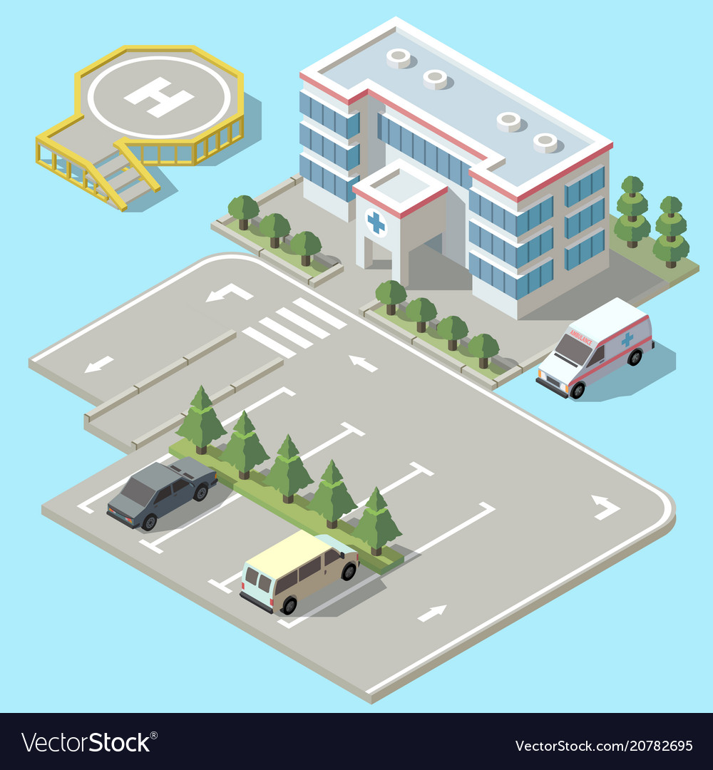 3d isometric hospital ambulance Royalty Free Vector Image