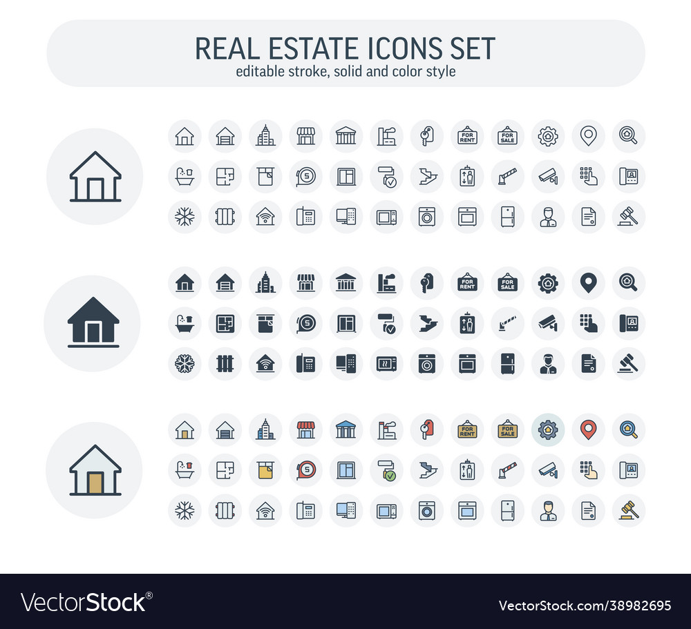 Editable Stroke Solid Color Style Icons Royalty Free Vector