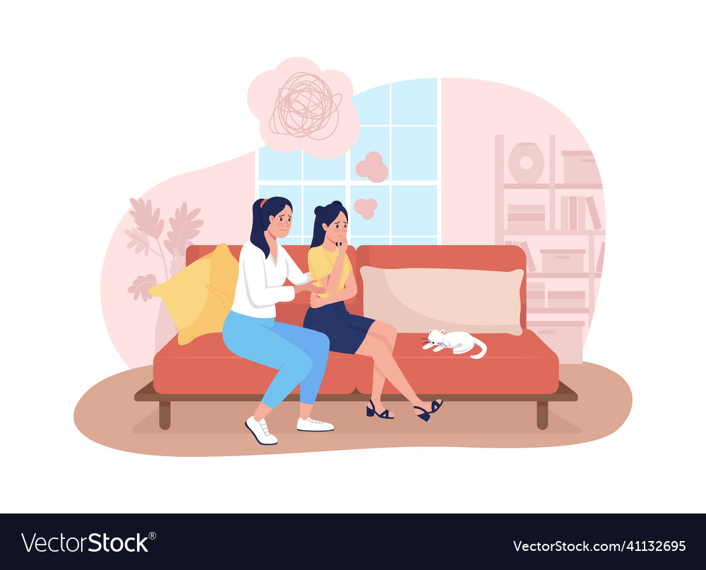 Mother support sad teenage daughter 2d isolated Vector Image