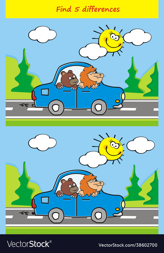 Animals at car game find differences Royalty Free Vector