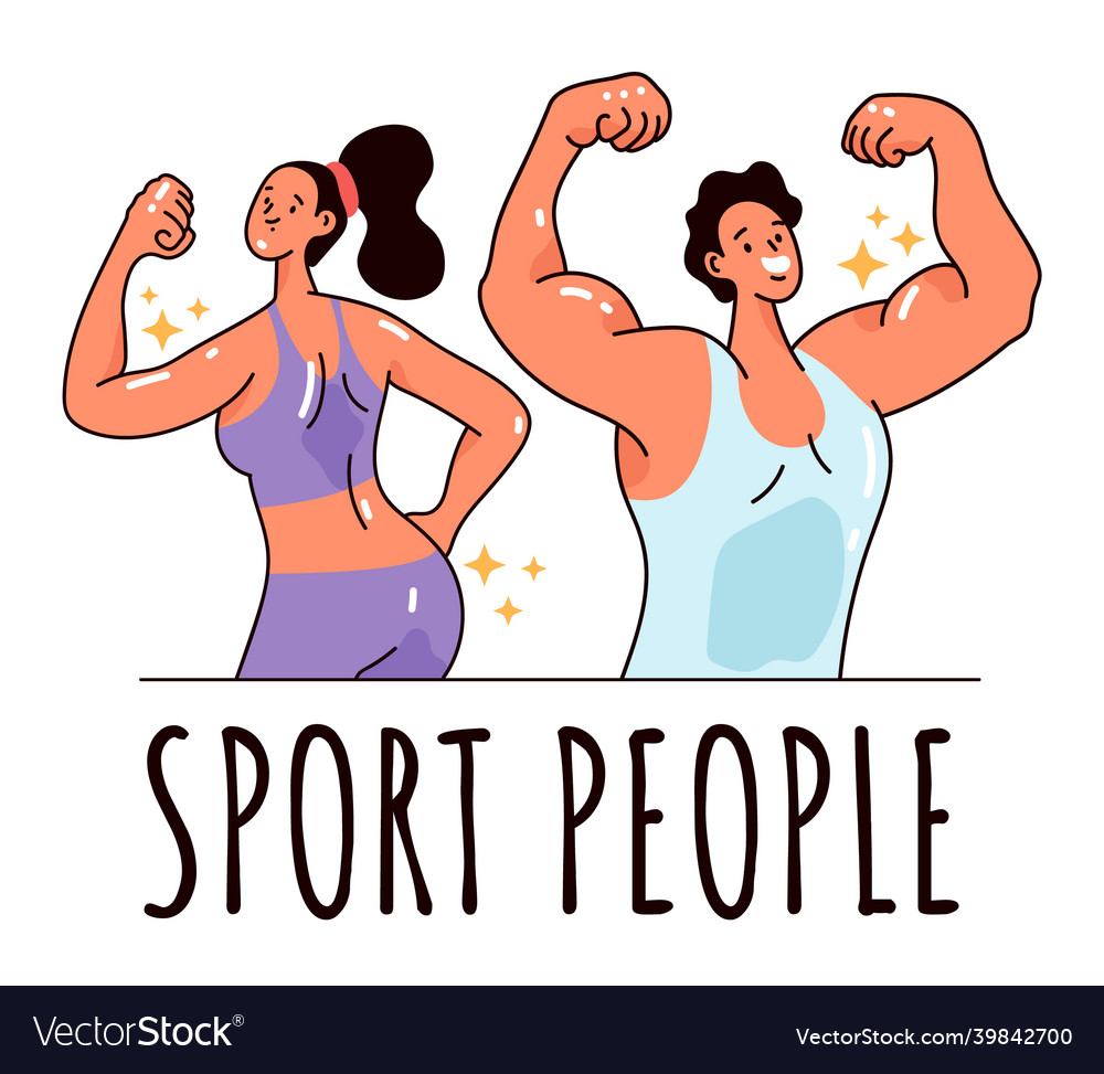Bodybuilder man woman people characters posing vector image Bodybuilder man woman people characters posing