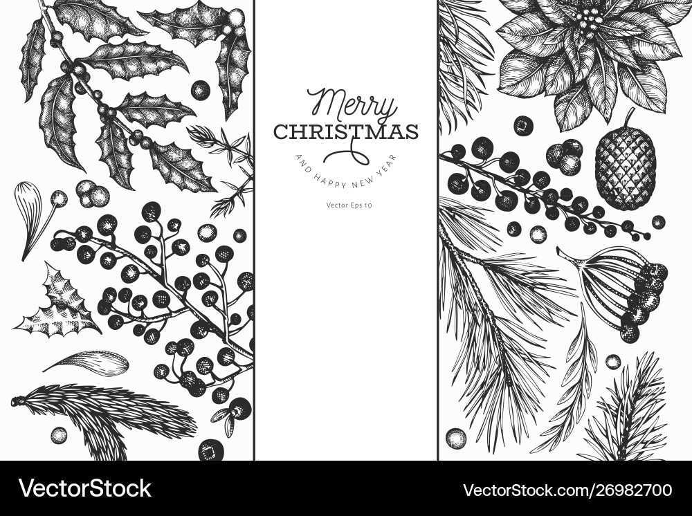 Christmas Banner Template Hand Drawn Greeting Vector Image