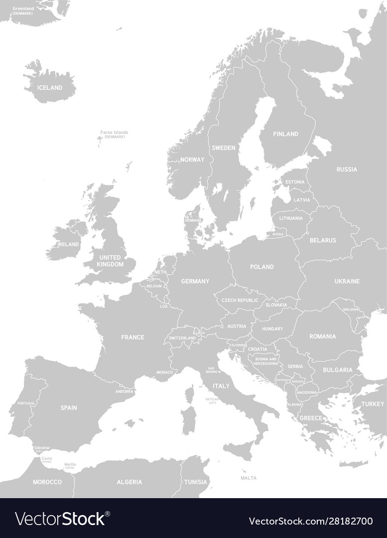 map of europe with countries black and white