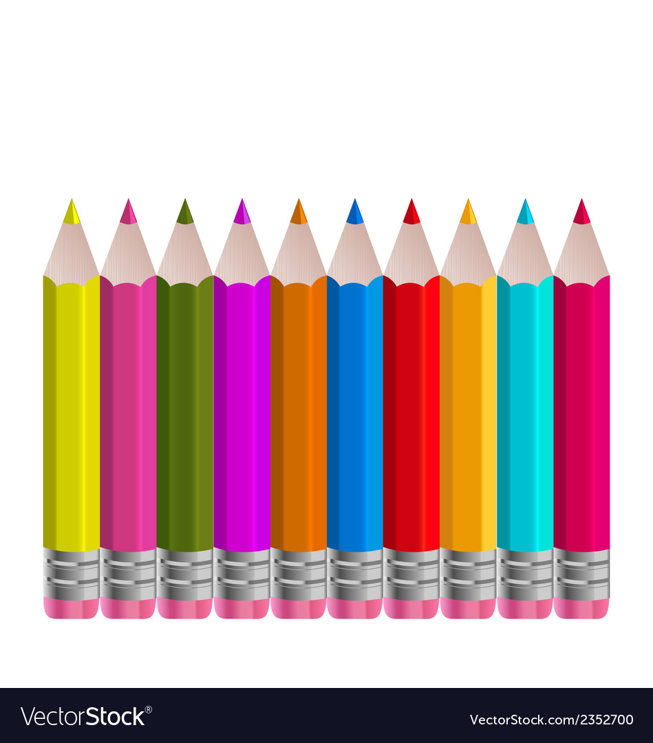 Set colorful vertical pencils isolated on white Vector Image