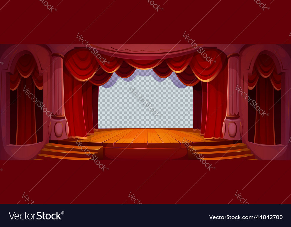 Theater Stage With Red Curtains Wooden Floor Vector Image