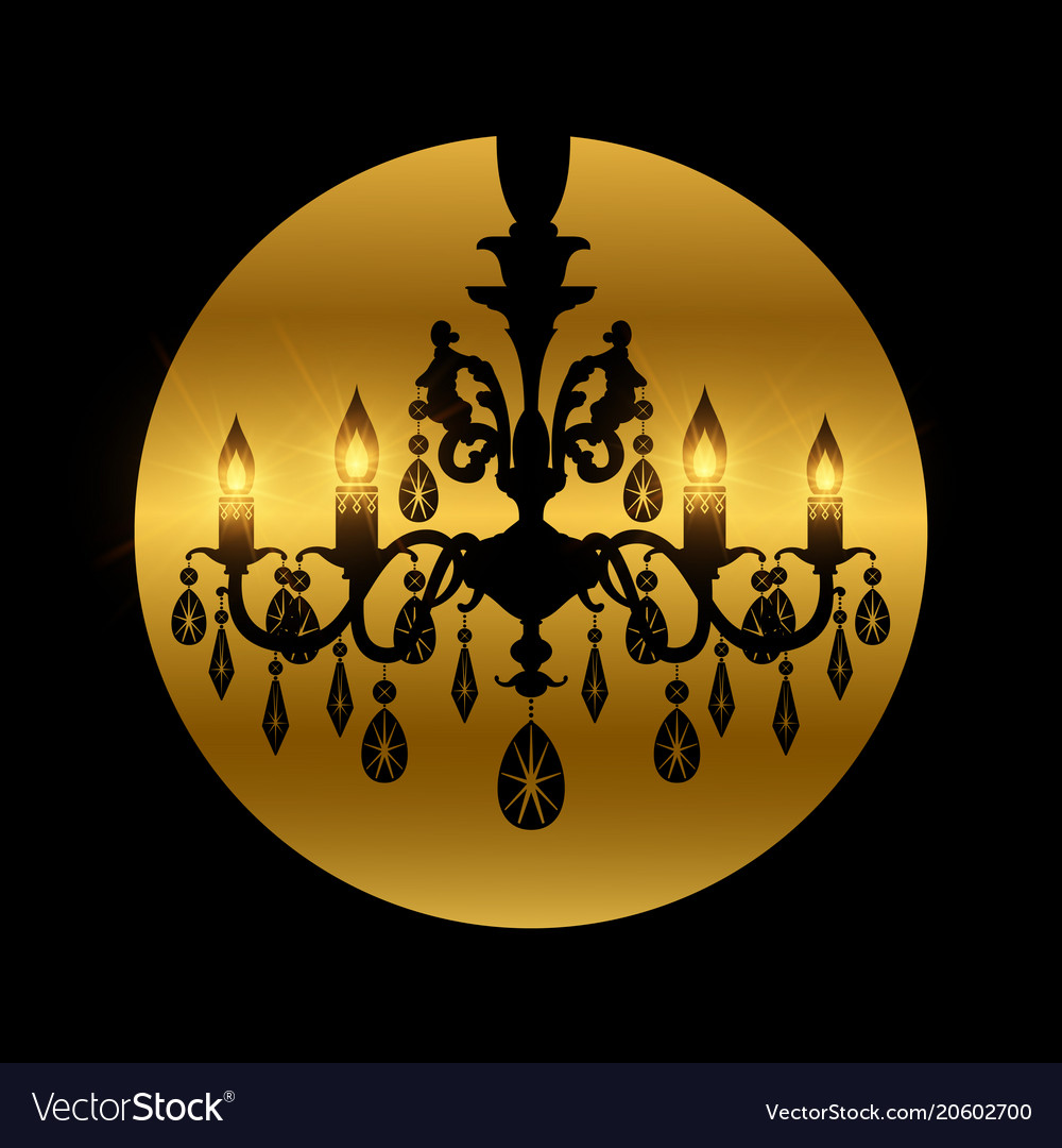Vintage Crystal Chandelier Silhouette With Lights Vector Image
