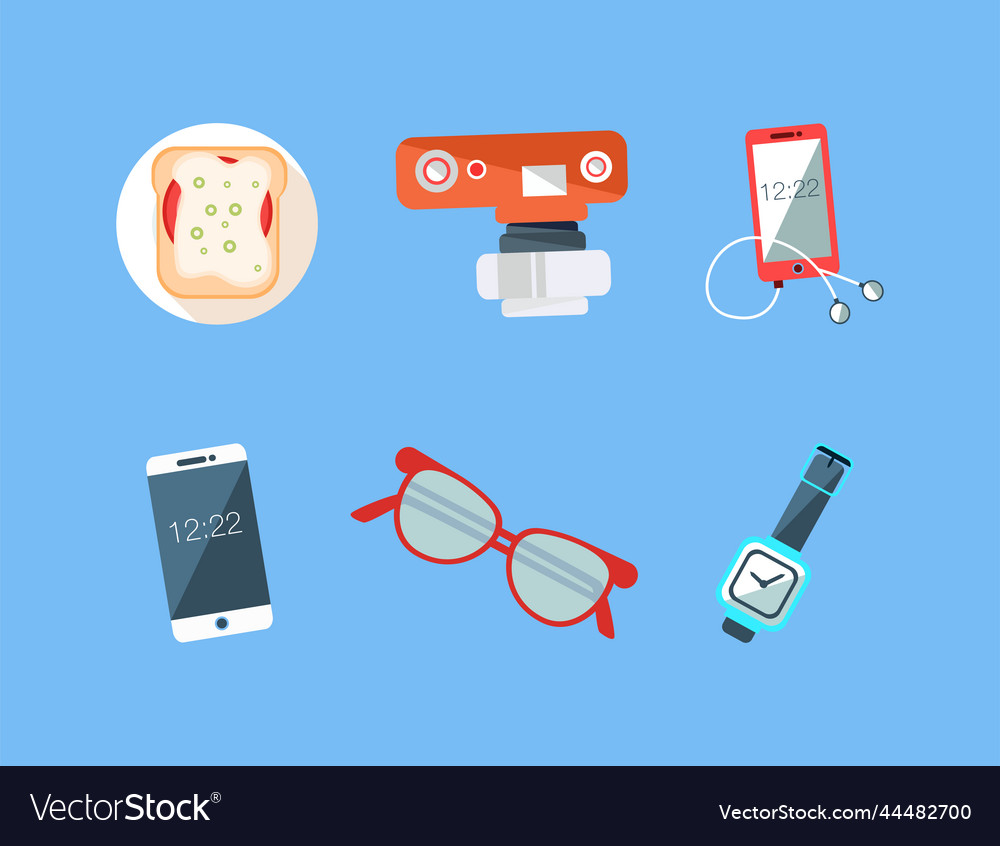 Workspace items with smartphone glasses watch Vector Image