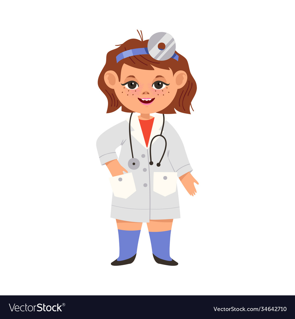 Cheerful girl in white gown and with stethoscope Vector Image