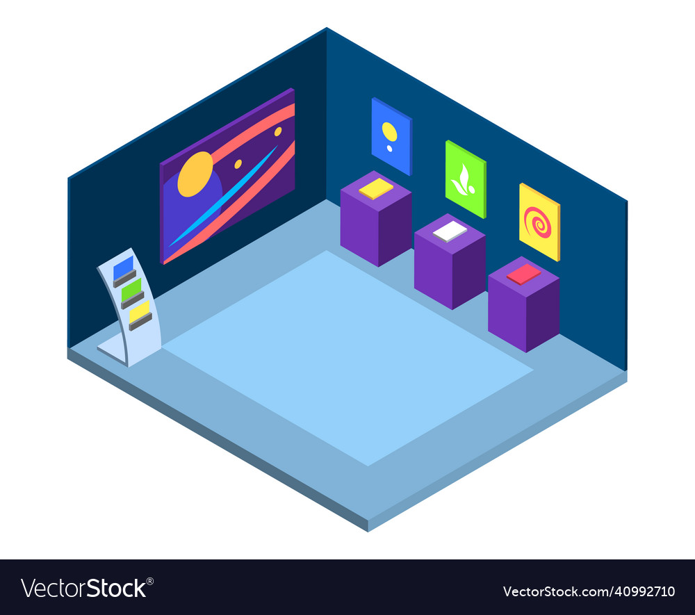 Modern art gallery isometric artistic exhibition