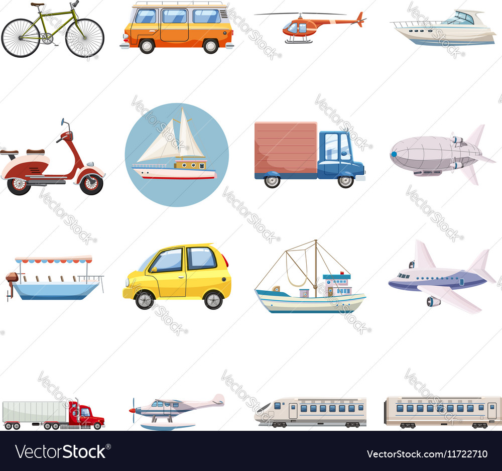 Transportation icons set cartoon style Royalty Free Vector