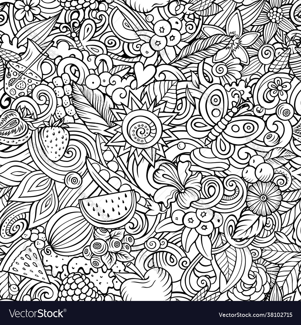 Cartoon doodles summer seamless pattern Royalty Free Vector