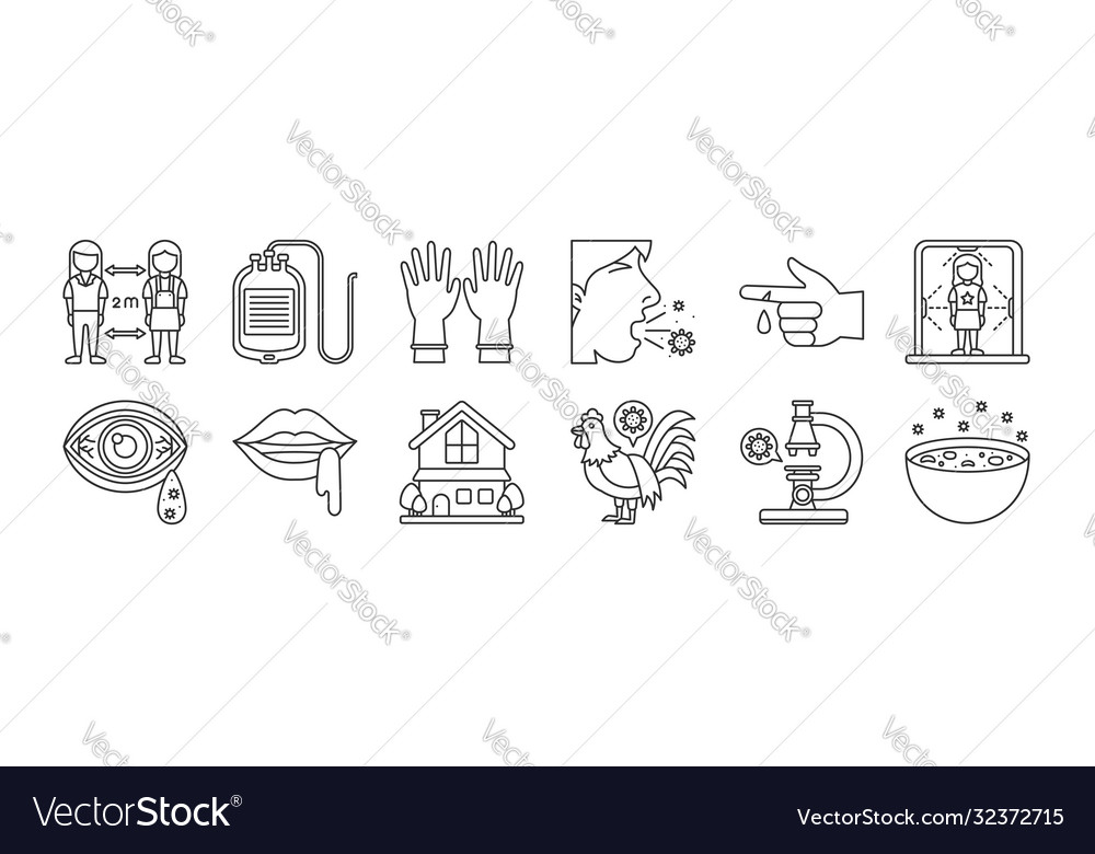 Set 12 thin outline icons such as soup poultry