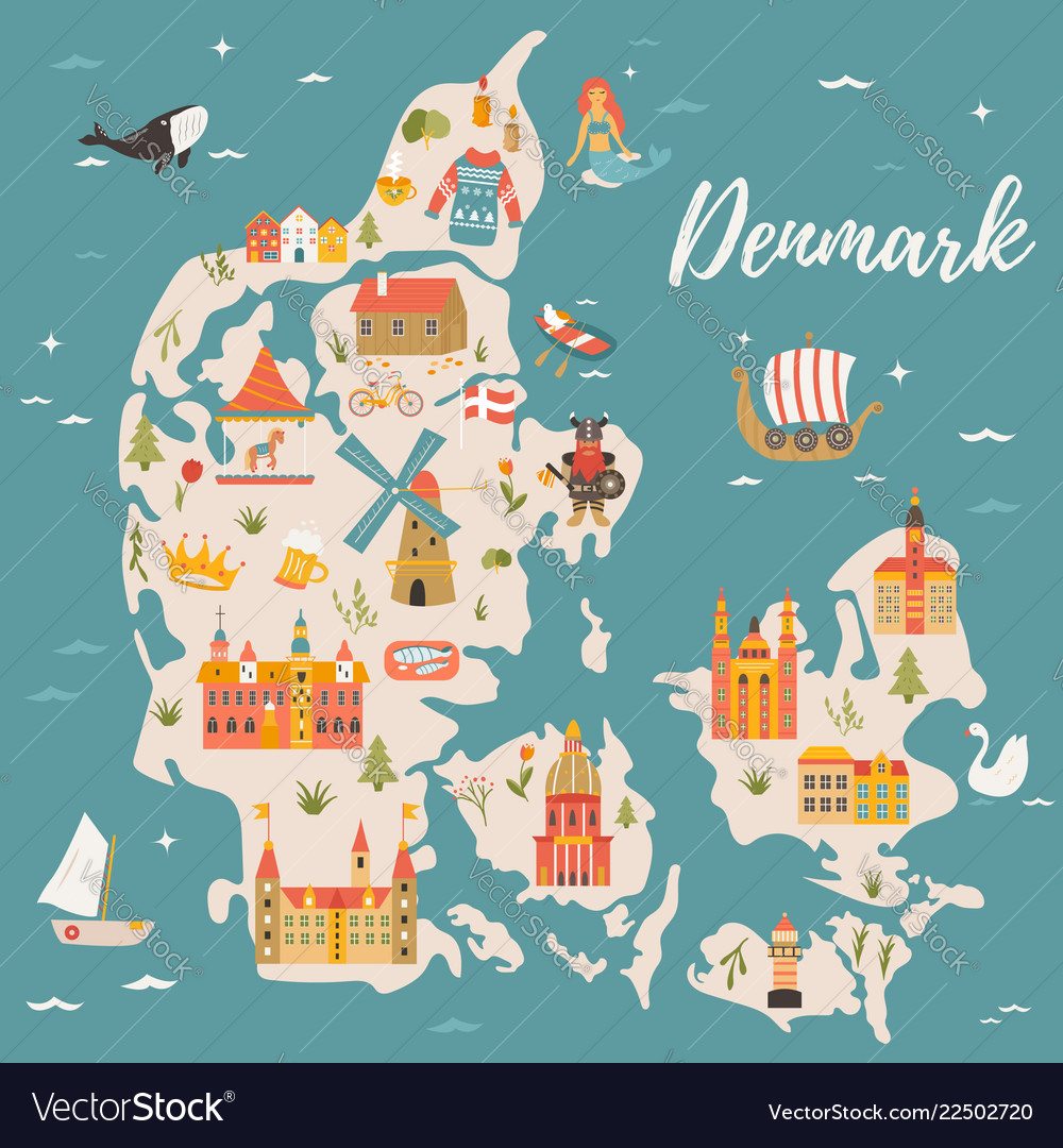 Kingdom Of Denmark Map Map Of Kingdom Of Denmark Royalty Free Vector Image