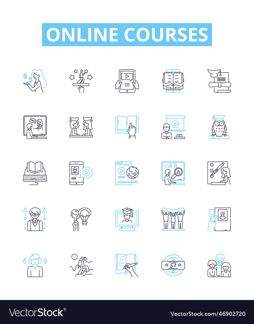 Online courses line icons set e-learning Vector Image