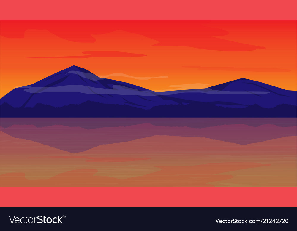 Orange sky in evening with mountain landscape Vector Image