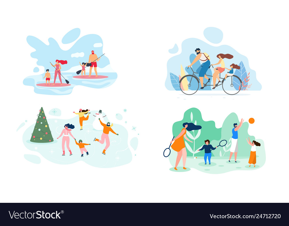 Summer weekend on river whole family flat Vector Image